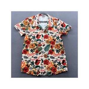Baltimore Orioles Shirt Mens Medium MLB Tropical Floral Button Up Cream Orange